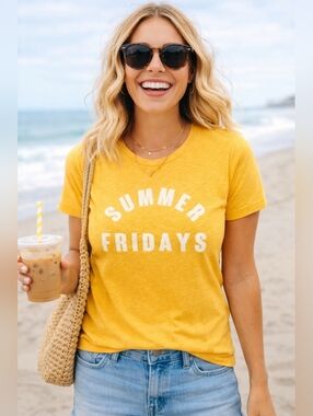 J.Crew Summer Fridays Graphic Tee 100% Cotton Yellow Relaxed Fit Women’s Large